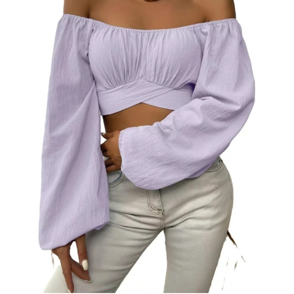 Windsor Long Sleeved Cropped Top Lavender Large